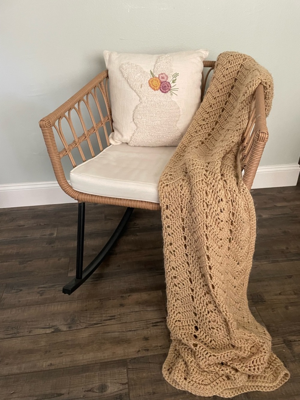 Handmade Tan Crochet Throw Blanket - Cozy Neutral Accent